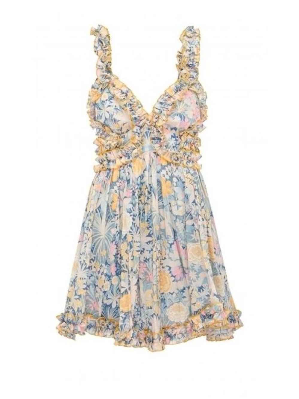 ALICE McCALL Gardenia Dress Gold Bloom Floral Ruffle Silk Blend Mini Dress